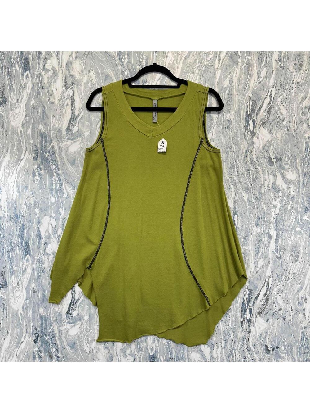 Boho Indie Langenlook Olive Green Asymmetrical Hem Tunic (S)